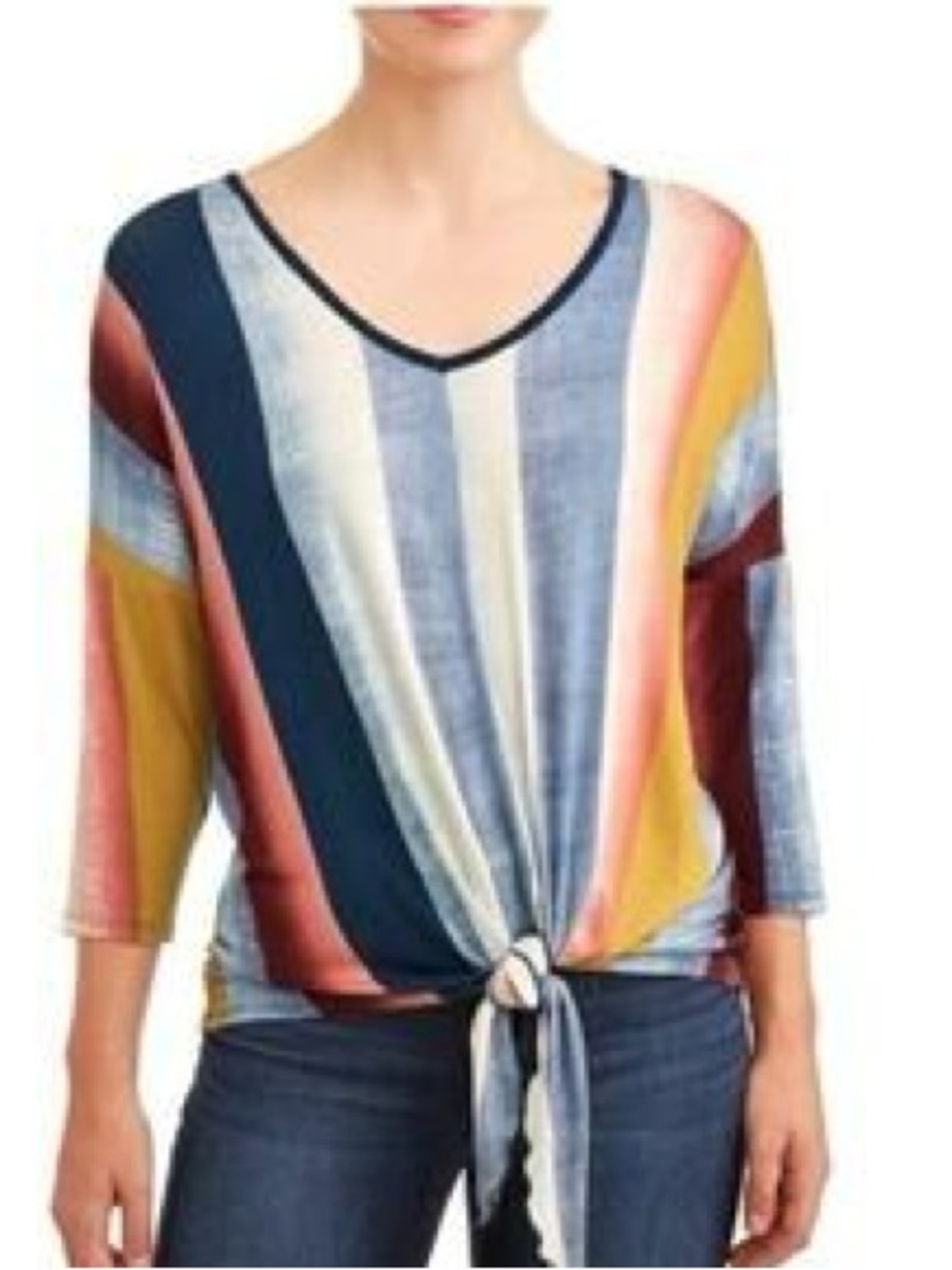 Truself Striped Top 3/4 Sleeve Tie